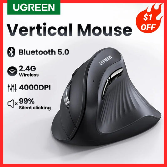 Ergonomic Vertical Wireless Mouse with Bluetooth5.0 and 2.4G Connectivity, 4000DPI